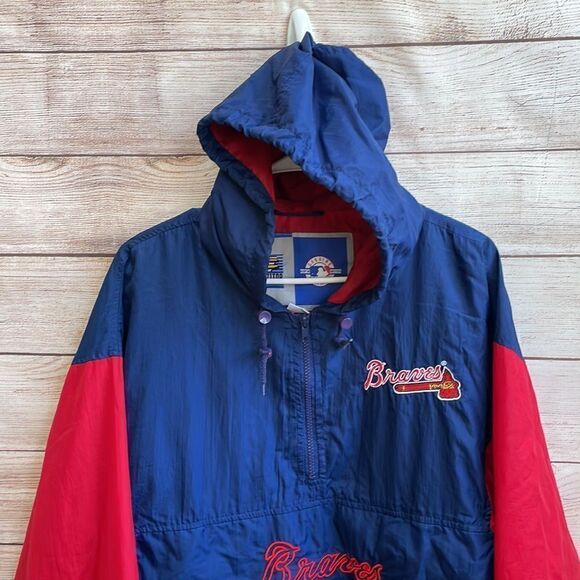 VINTAGE 90s COMPETITOR V ATLANTA BRAVES QUARTER ZIP WINDBREAKER - Picture 4 of 9